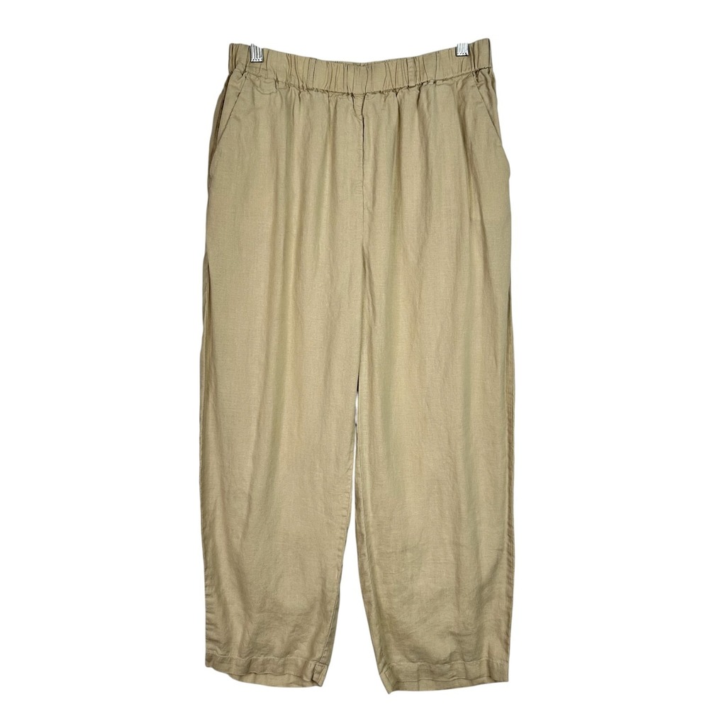 Quince 100% Linen Flax Pants Womens M Beige Pull On Elastic Waist Cropped
